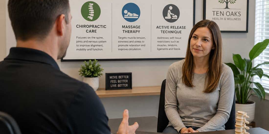 Patient-discussing-chiropractic-care-massage-therapy-and-active-release-options-in-Glenelg-MD Patient discussing chiropractic care massage therapy and active release options in Glenelg MD