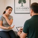 Patient discussing recurring muscle tightness with a wellness provider in Glenelg MD