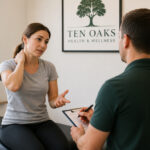 Patient discussing recurring pain with a wellness provider in Glenelg MD